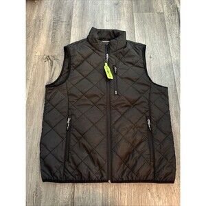 Free Country Mens L Quilted Puffer Vest Black Repreve Recycled Polyester Zip